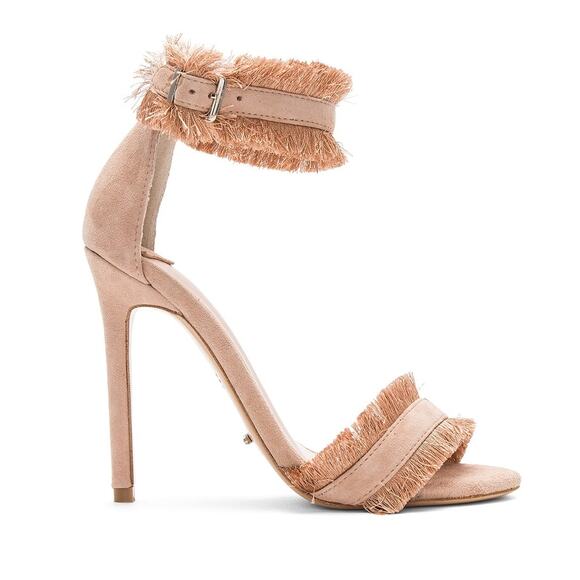 Tony Bianco REVOLVE Kimi Heel Blush Pink Kid Suede Fringe Women's Size 8 GUC - Picture 1 of 13